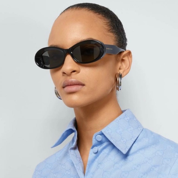 NEW GG1527S 001 GUCCI BLACK GREY OVAL WOMEN GUCCI SUNGLASSES - Picture 1 of 12